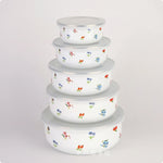 bols céramique couvercles fleurs pois blancs rouges verts roses bleus vintage