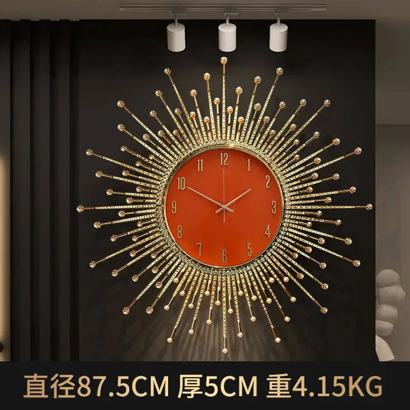 horloge murale moderne ornementale aiguille métal ornement solaire salon or
