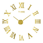 horloge murale moderne quartz aiguille adhésive noir doré salon grande taille