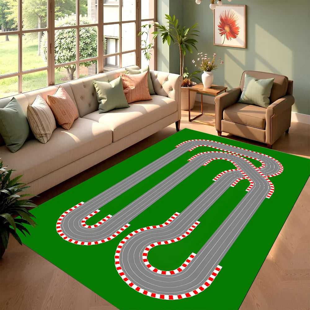 tapis moderne route course fleur vert gris blanc rouge bleu adhésif salon chambre decoration