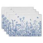 serviettes table lin blanc bleu fleuri classique vintage respectueux environnement opaques