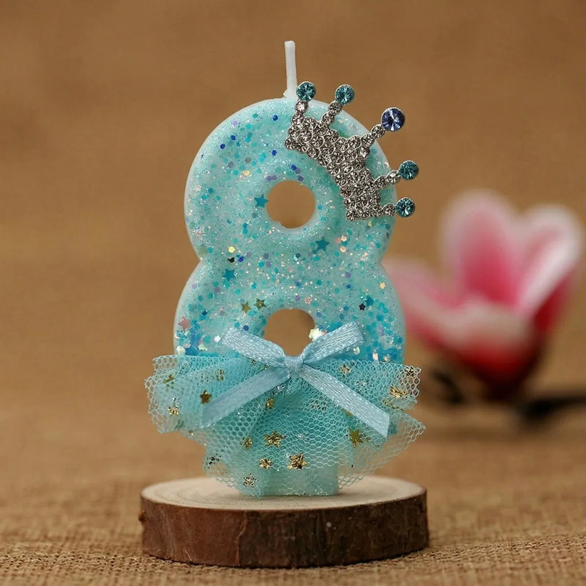 bougies numériques anniversaire forme chiffres paillettes strass rubans bleu rose décoratives féminines