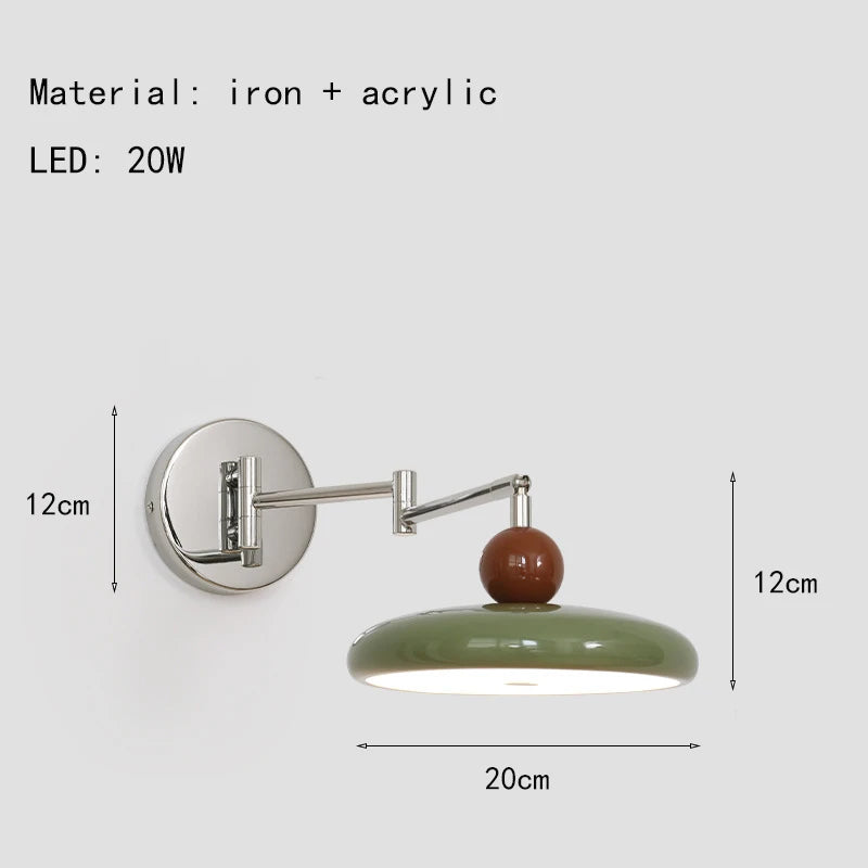 lampe murale led moderne rétractable rotative fer blanc chambre cuisine salle bain