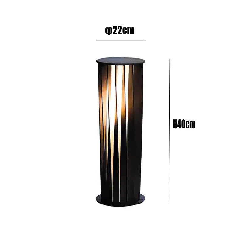 lampe extérieure moderne noir rayures dorées ip65 led waterproof 40cm base plate
