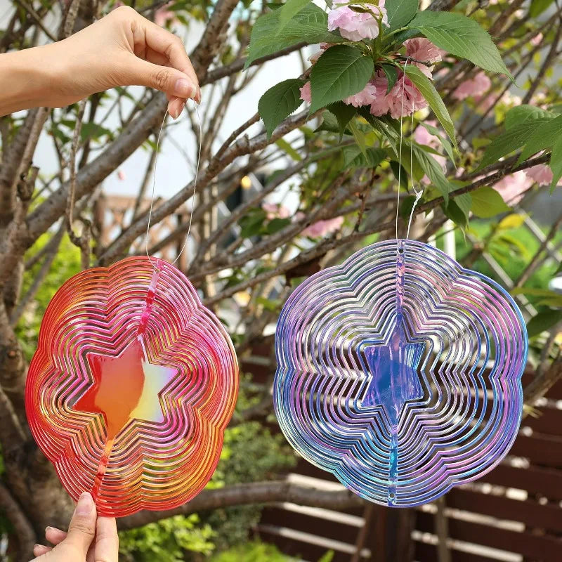 spirales decoratives anti oiseaux multicolore moderne artistique fil suspension jardin decoextérieur reflet