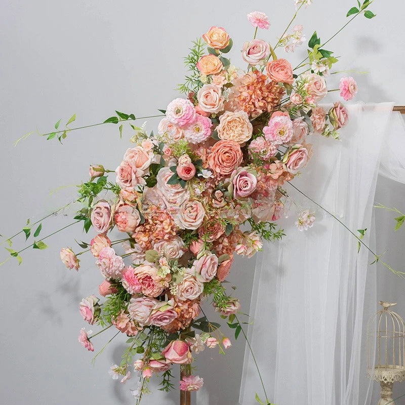 arche decorative fleurs artificielles hortensia rose blanc romantique intérieur anniversaire mariage