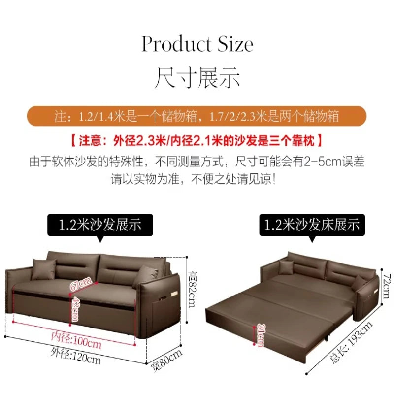 canapé lit moderne marron clair simili cuir scandinave confortable coussins salon maison