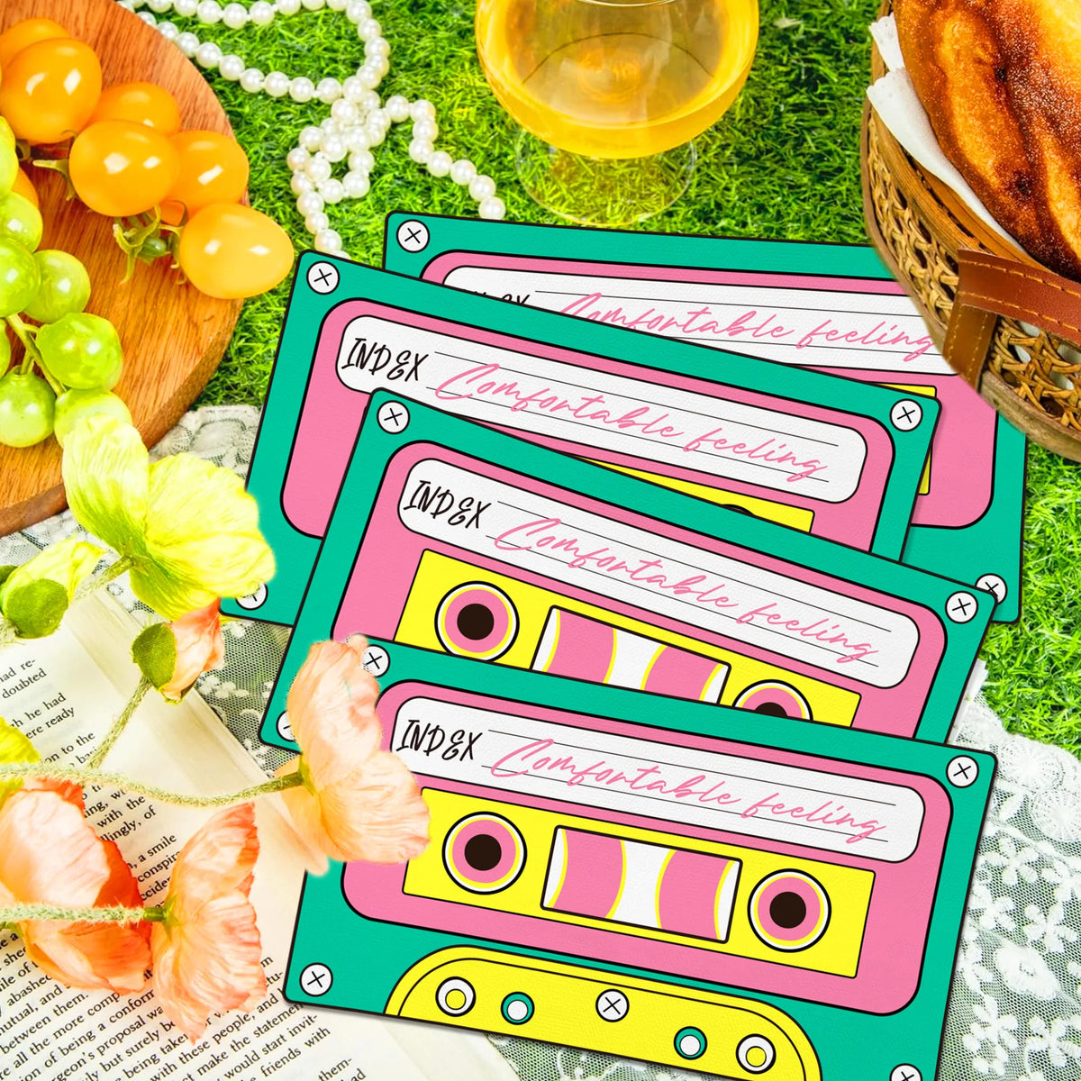 serviettes papier jetables vintage cassette audio rose vert anniversaire fête disco années 80 90