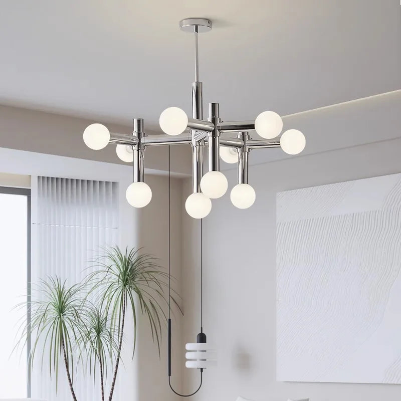 Suspension lumineuse moderne sphères translucides chrome blanc 13 têtes LED
