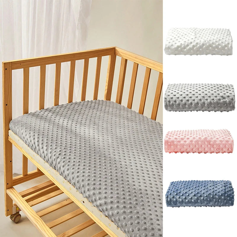 drap housse berceau rose clair gris clair texture points élastique doux moderne hiver enfant