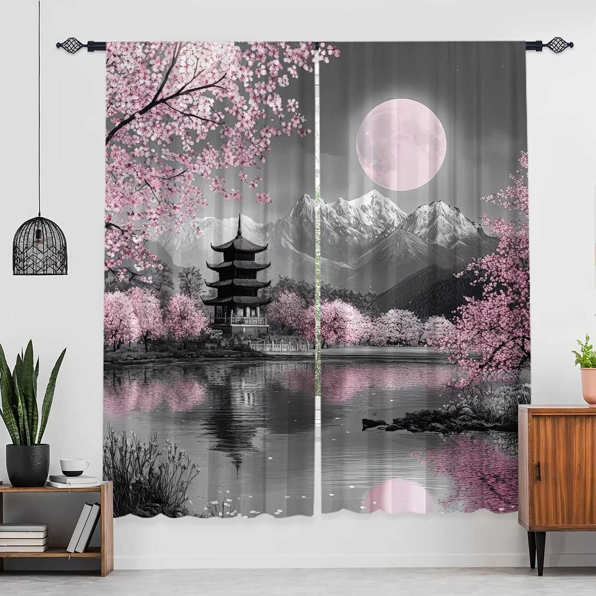 rideaux japonais cerisiers fleuris deux panneaux polyester moderne intérieur décoration zen chambre salon