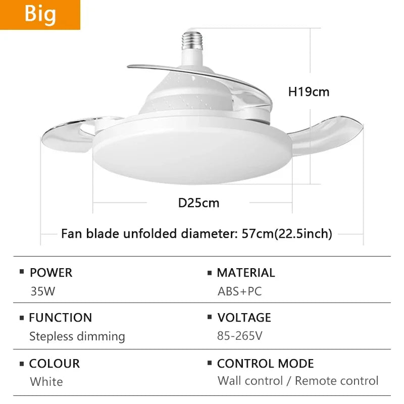 ventilateur lumière led invisible télécommande ampoules moderne minimaliste fixations blanc