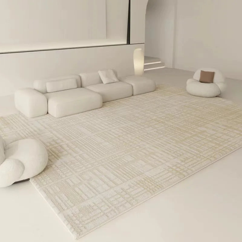 tapis moderne rayures horizontales motifs géométriques beige clair salon chambre polyester