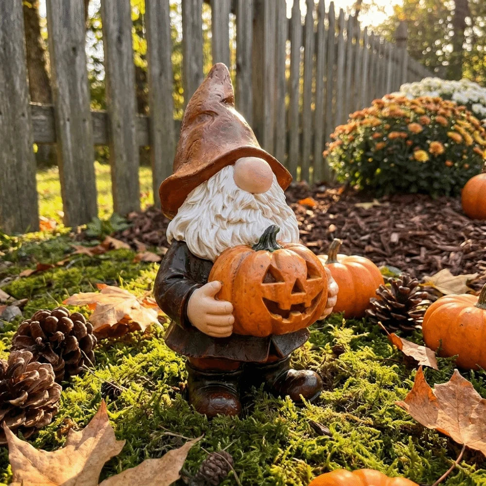 statues gnomes marron blanc texture résine lisse classique halloween jack lantern jardinextérieur enfants decoextérieur