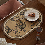 tapis table violet vert beige fleurs feuilles bordure rayée classique floral resistant pvc 30x50cm