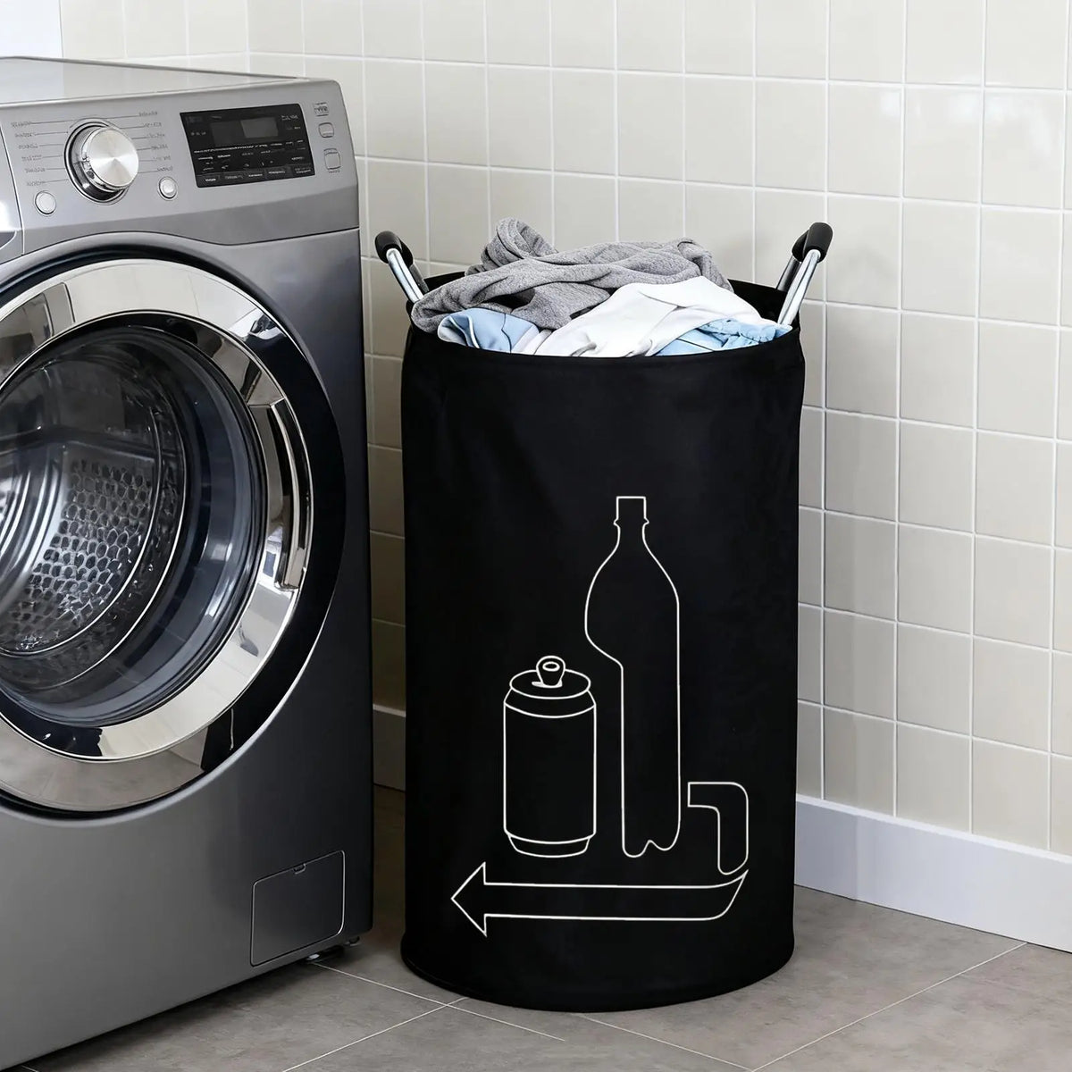 poubelle pliable recyclage bouteilles plastique canettes moderne utilitaire tissu texturé poignées noires anneaux métalliques
