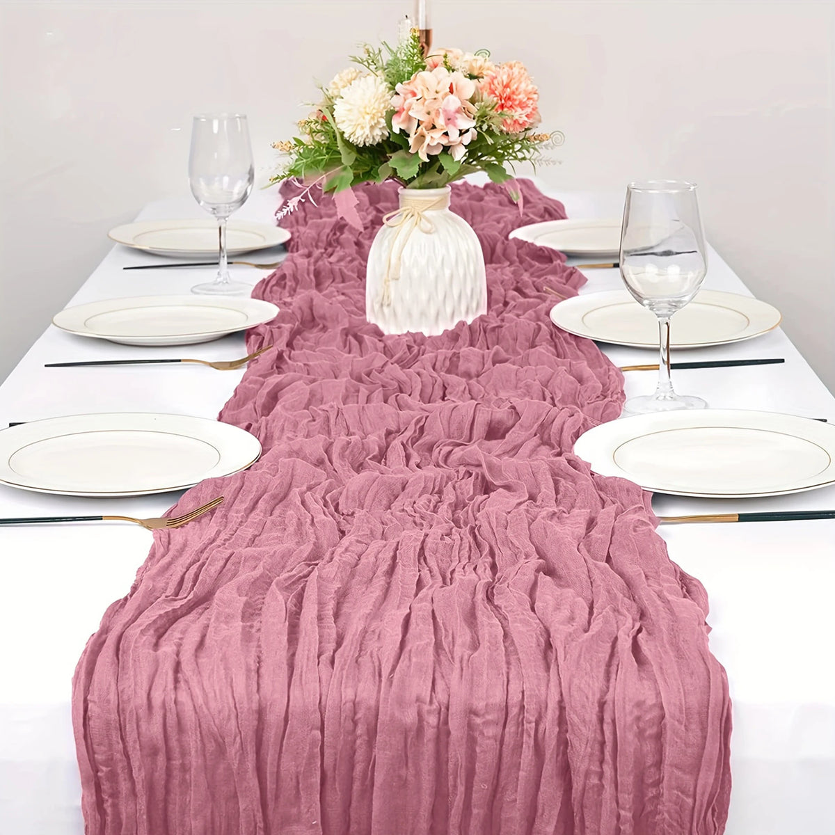 Chemin de table en gaze de coton boho couleur jaune clair
