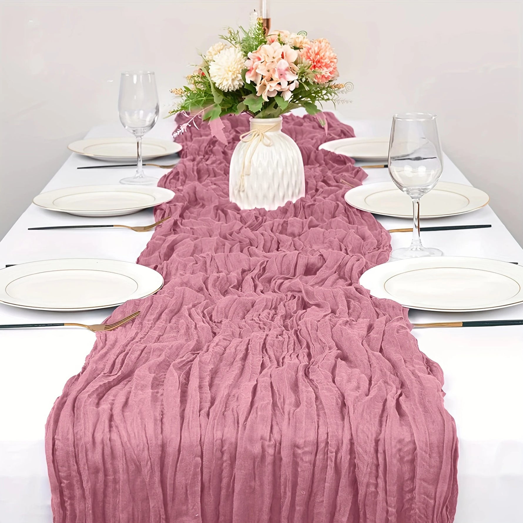 Chemin de table en gaze de coton boho couleur jaune clair