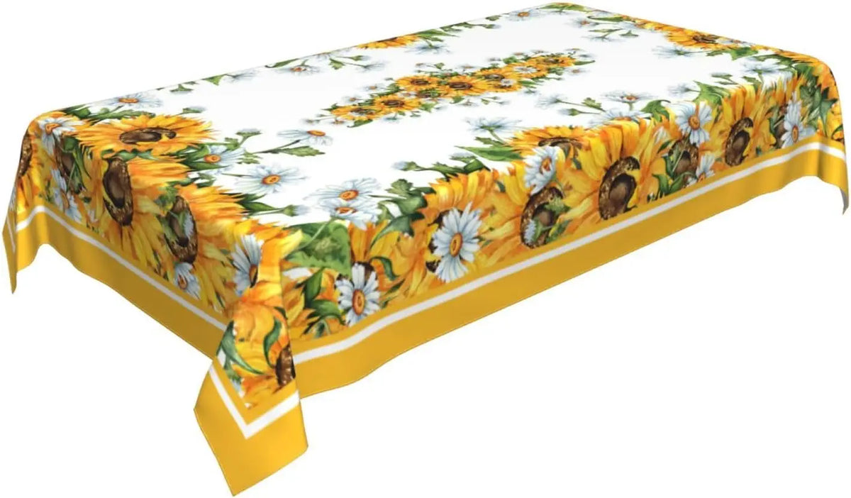 nappe rectangulaire fleurs tournesols printemps réutilisable polyester moderne table manger blanc jaune vert bleu