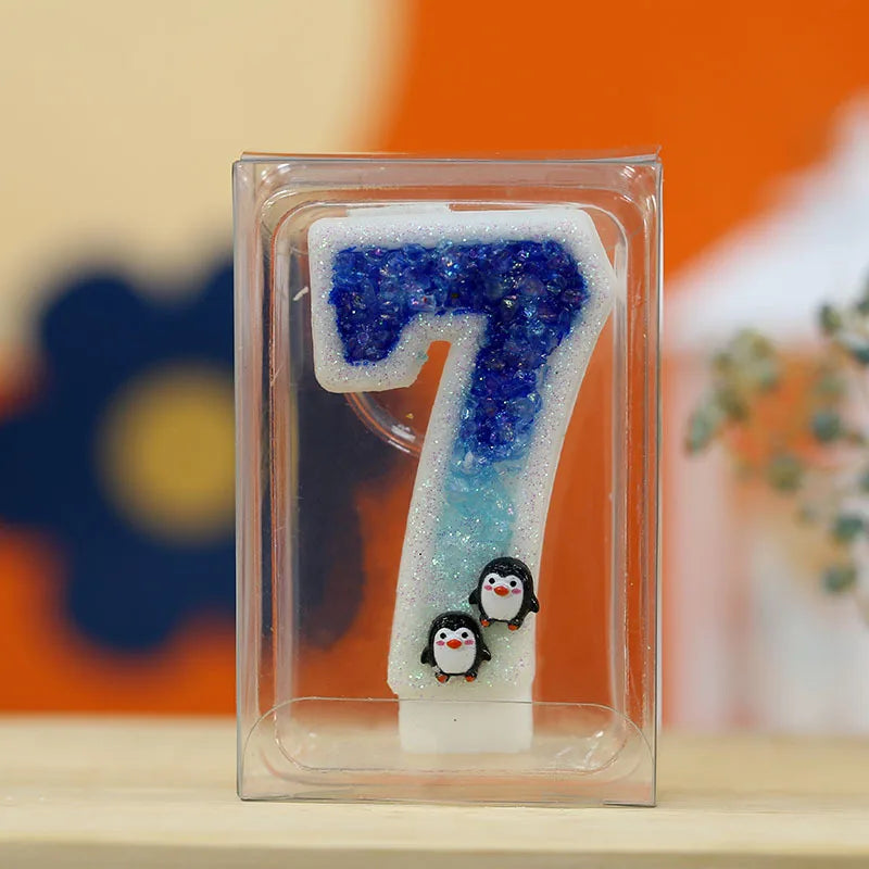bougies anniversaire forme chiffre glitter pinguins blanc bleu noir festive mariage enfants
