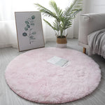 tapis rond peluche douce moderne blanc rose bleu salon chambre décoration extérieur sdb toilette