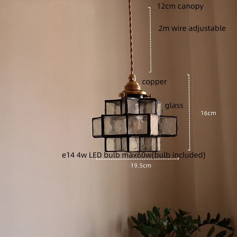 lampe suspendue moderne marron vert noir motif géométrique ampoule led e14 4w cable ajustable