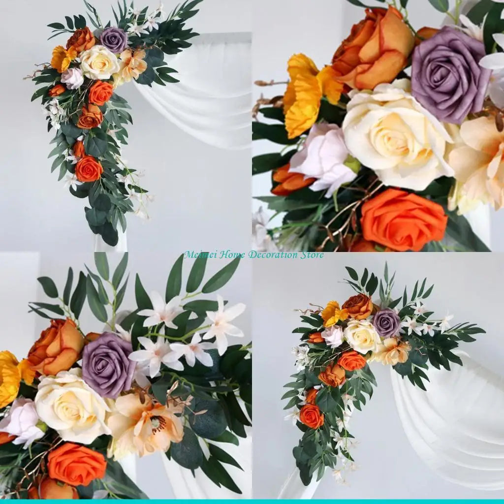 guirlande florale naturelle fleurs artificielles feuilles vertes romantique décoration intérieure anniversaire valentin ornement orange