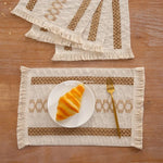 Set de table Boho en coton avec glands jaune