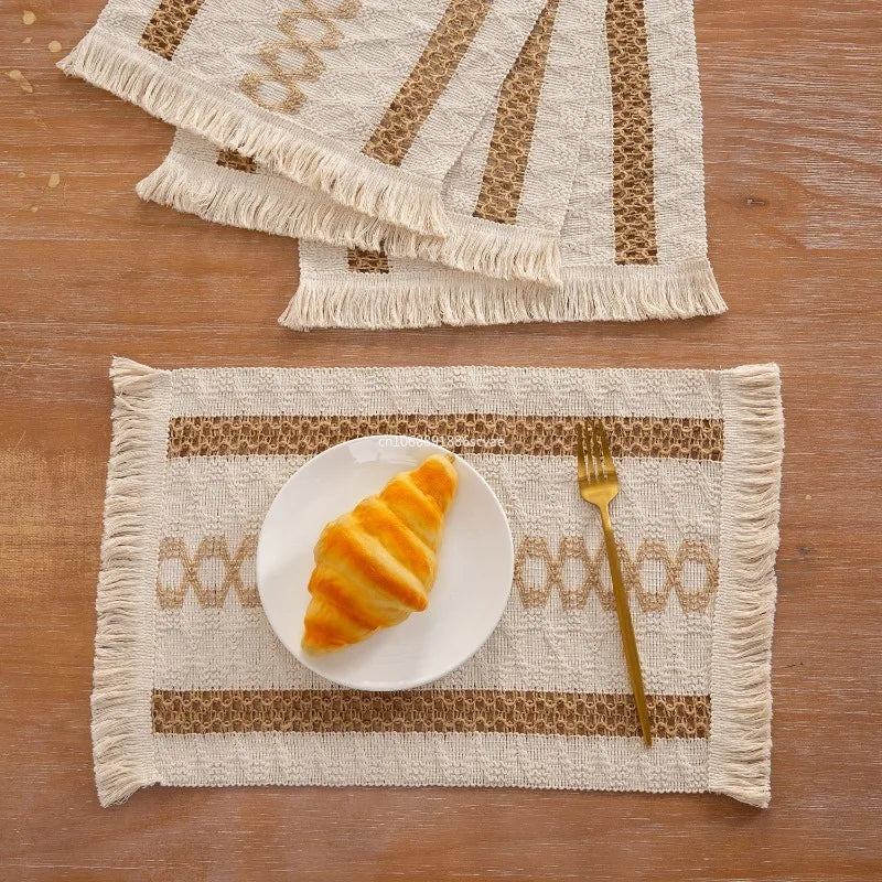 Set de table Boho en coton avec glands jaune