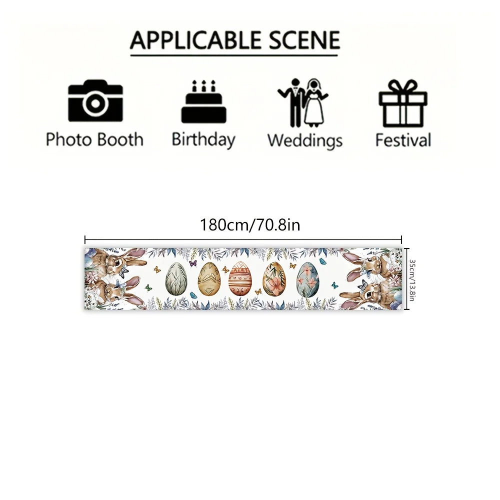 tableau chemin table illustratif lapins fleurs printemps blanc marron bleu vert rose