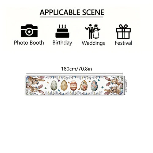 tableau chemin table illustratif lapins fleurs printemps blanc marron bleu vert rose