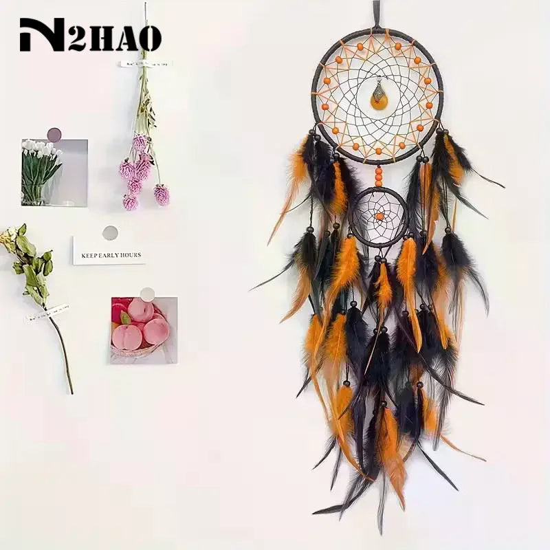attrape rêves plumes violet noir rose traditionnel artisanal concentrique métal