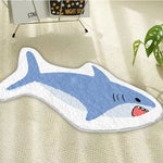 tapis doux moderne requin souriant bleu blanc antidérapant intérieur extérieur 80x120cm