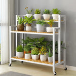 étagère plantes bois métal roulettes meuble jardin intérieur blanc moderne