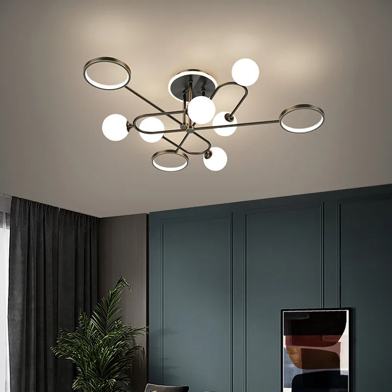 lampe suspension or blanc sphères translucides structure géométrique moderne minimaliste