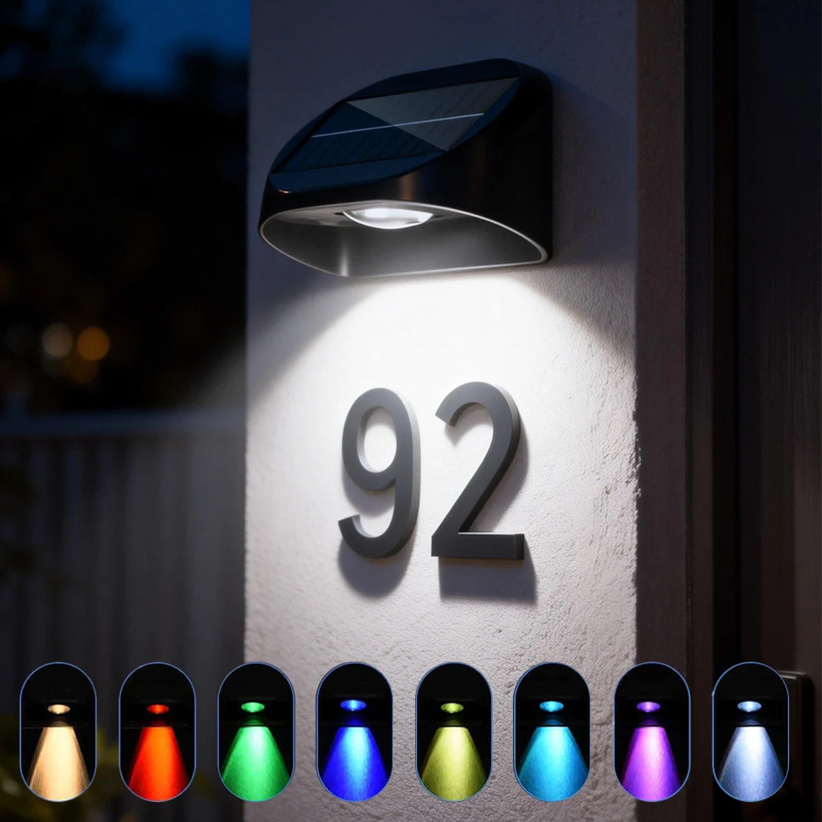 applique murale solaire noire moderne ip65 rgb lumiere exterieure automatique 60lumens