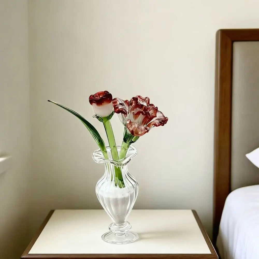 décoration florale verre transparent vase ridé fleur artificielle moderne chambre salon cadeau artisanal