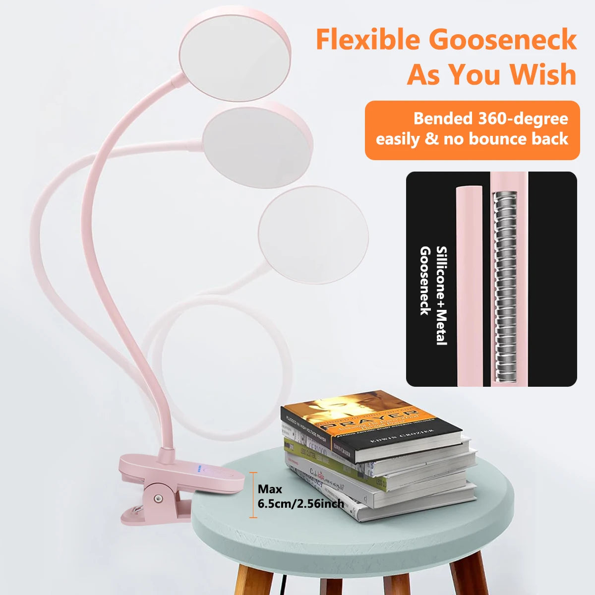 lampe table rechargeable rose pinces moderne couleurs ajustable batterie intégrée