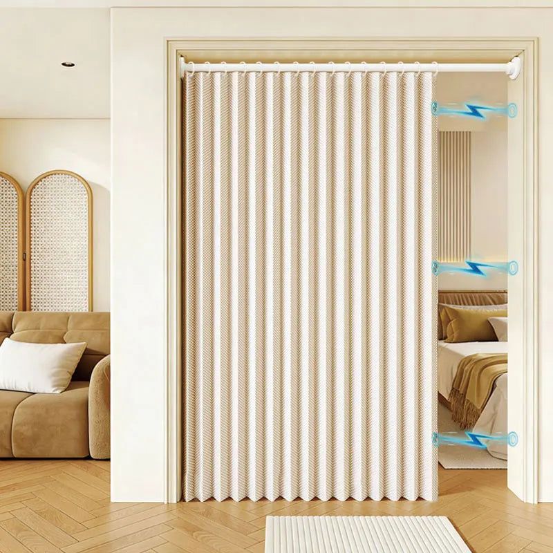 rideau plissé porte tissu oxford polyester épais beige clair moderne isolation imperméable anti huile