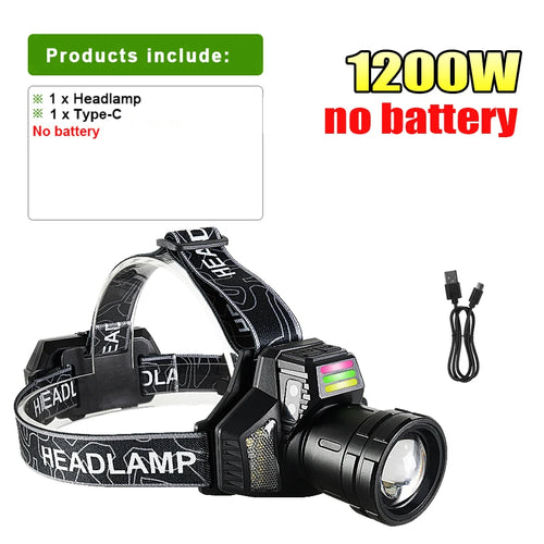 lampe frontale led rechargeable puissante 45w batterie 18650 camping pêche randonnée haute luminosité adjustable