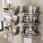 étagère salle bain angle ventouse aluminium gris moderne rangement douche serviette brosse dents crochets