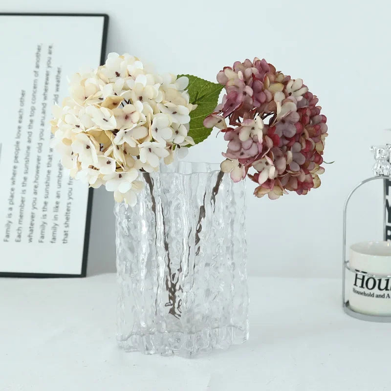 décoration intérieure hortensia artificiel bouquet soie blanc rose vert marron moderne minimaliste