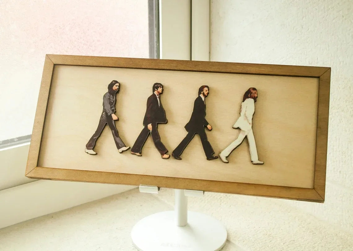 décoration murale bois clair beatles abbey road pop art vintage silhouettes murales