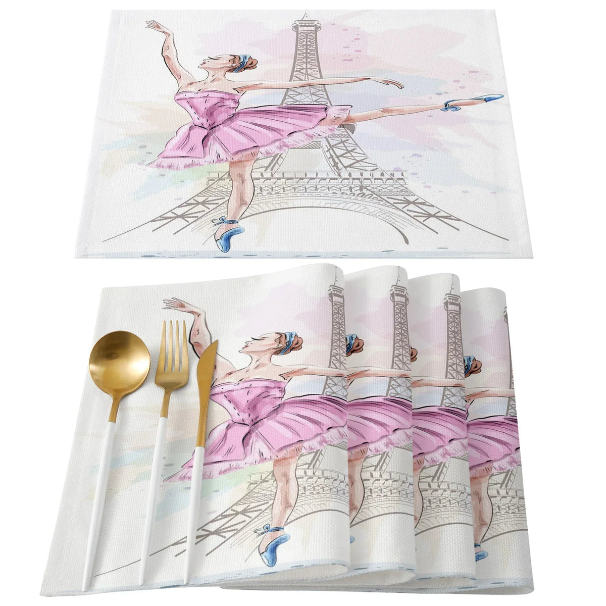 serviettes table imprimées tour eiffel fleurs cerisier moderne rose gris beige