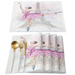serviettes table imprimées tour eiffel fleurs cerisier moderne rose gris beige