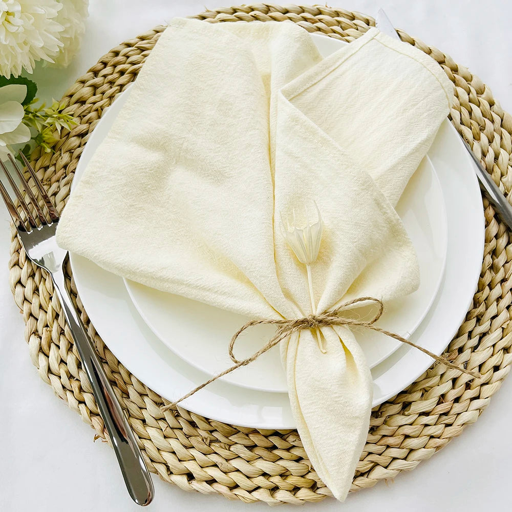 lot 12 serviettes coton table clips dorés couleur bleu clair