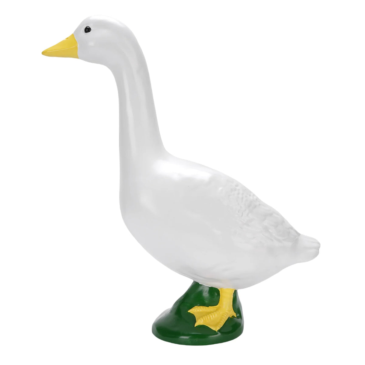 statue canard blanc plumes decoratif exterieur base verte pieds jaunes