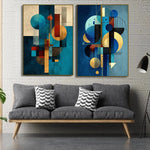 toile d'art abstrait moderne composition géométrique bleu rouge beige noir