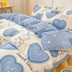 Housse de couette pastorale imprimée en polyester vert dans une chambre décorée