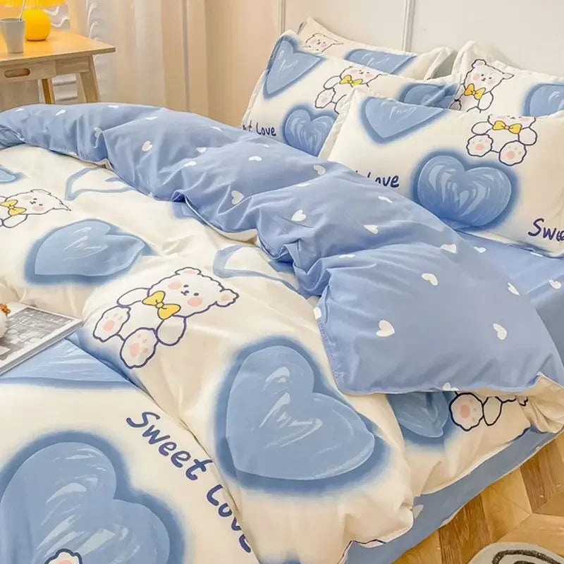 Housse de couette pastorale imprimée en polyester vert dans une chambre décorée